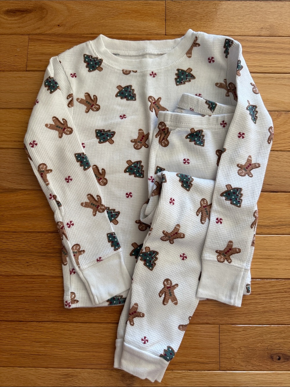 Carter's White Waffle-Knit Gingerbread & Tree Pajama Set
